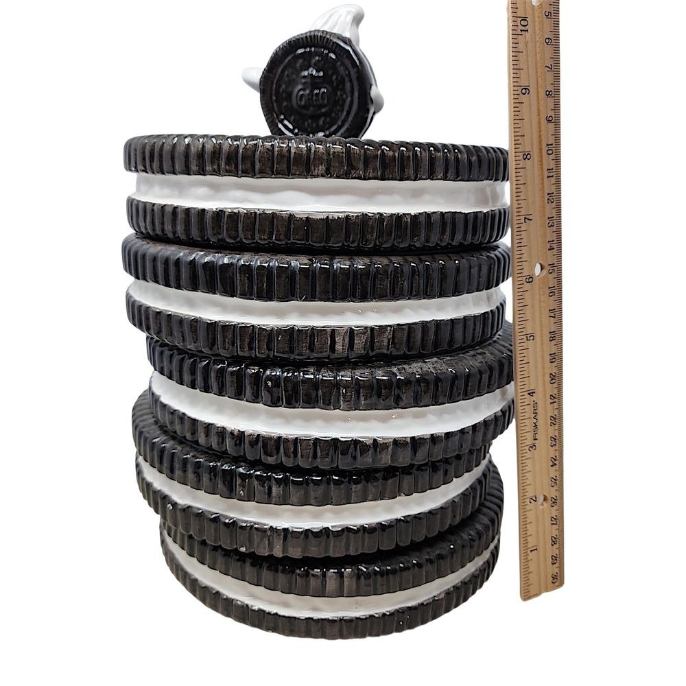 Vtg Nabisco Oreo Cookie Jar Large Black White Ceramic Stacked Sandwich 10in